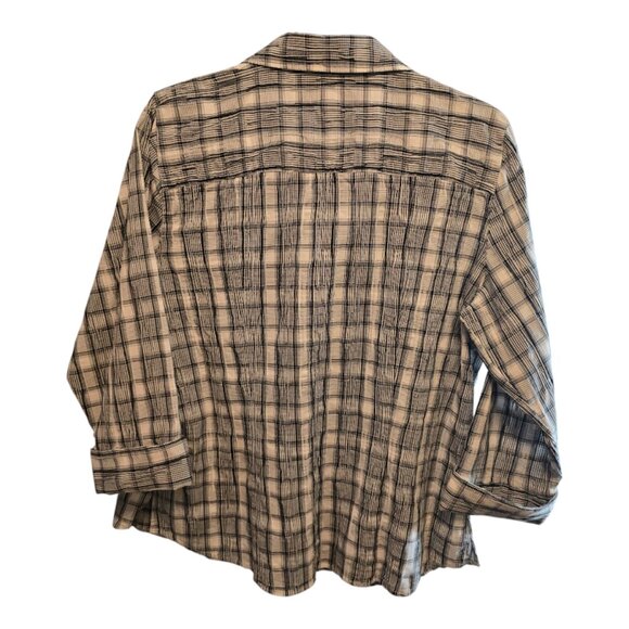 FOXCROFT BLACK WHITE BUTTON UP SHIRT 3/4 SLEEVES FITTED SIZE 10 - Picture 4 of 6